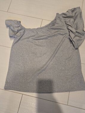 SHEIN Silver One-Shoulder Ruffle Top